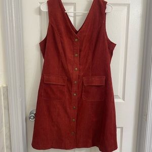 Skies are Blue Red Corduroy Button Down Dress